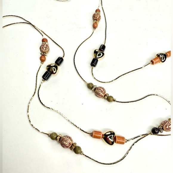 Double Strand 18 Inch Puffy Hearts and Beads Gold Plated Island Vibe Necklace - Picture 2 of 15